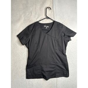 Butter-Soft Stretch Scrub Top Black V-Neck Mock Wrap Pockets BSS929 Mens Medium